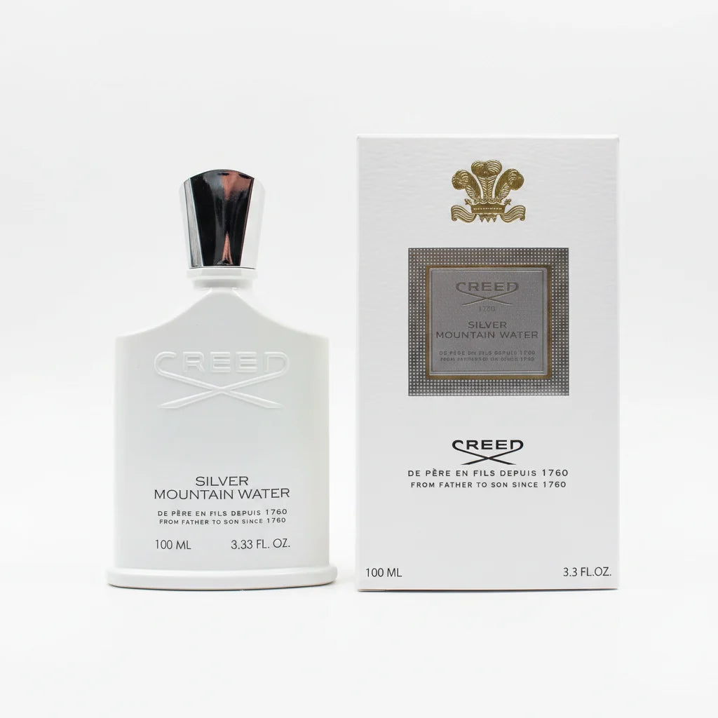 Creed Silver Mountain Water perfume bottle and packaging on a white background