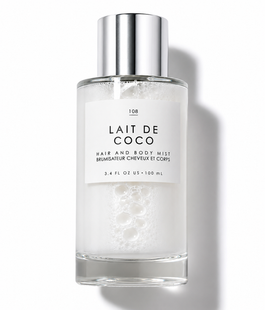 Lait de Coco hair and body mist bottle on a white background