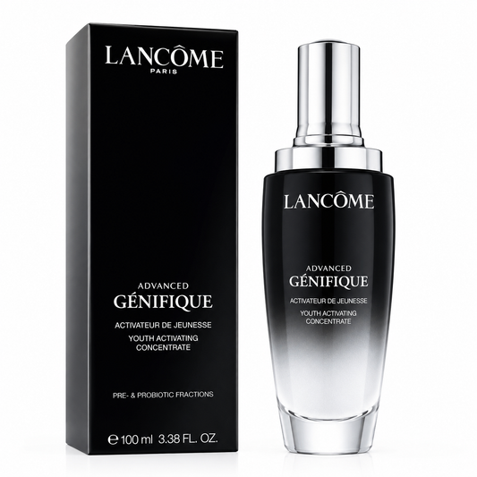 Lancème Advanced Génifique skincare concentrate bottle and packaging on a white background