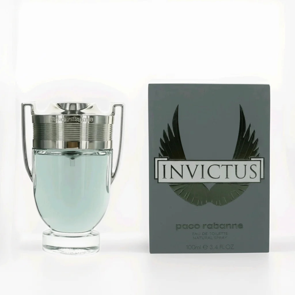 Paco Rabanne Invictus perfume bottle and packaging on a white background